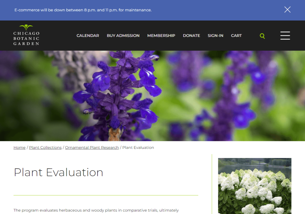 Homepage of Plant Evaluation Garden / chicagobotanic.org
