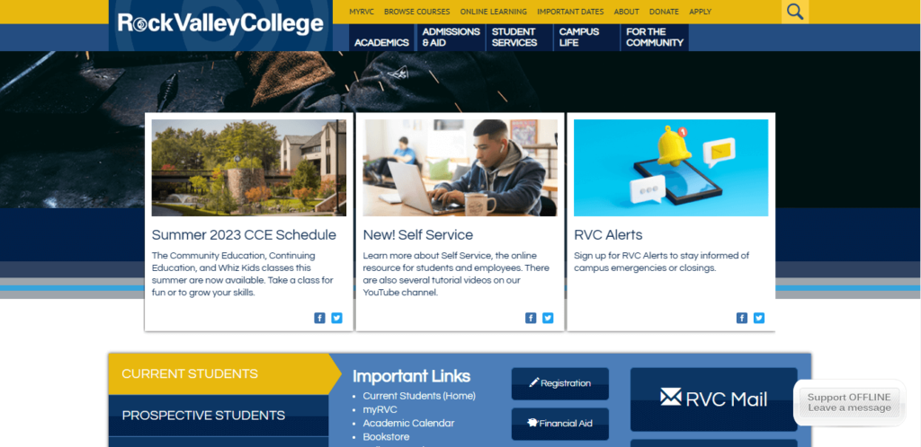 Homepage of Rock Valley College / rockvalleycollege.edu