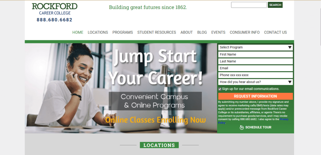 Homepage of Rockford Career College / rockfordcareercollege.com