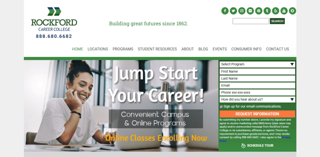 Homepage of Rockford Career College / rockfordcareercollege.edu