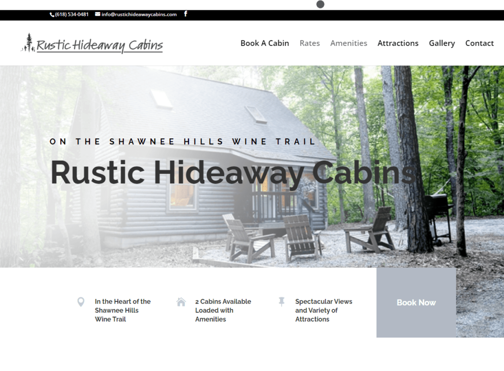 Homepage of Rustic Hideaway Cabins / rustichideawaycabins.com
