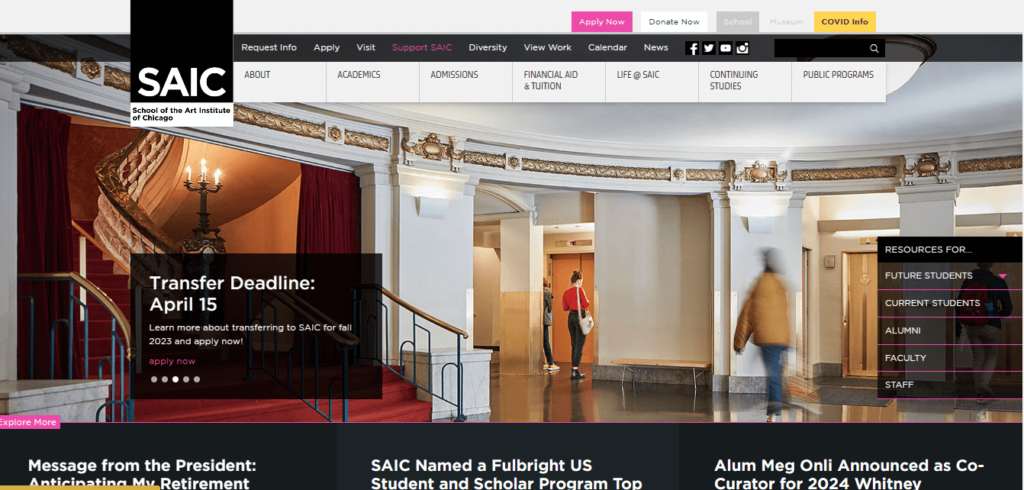 Homepage of School of the Art Institute of Chicago / saic.edu