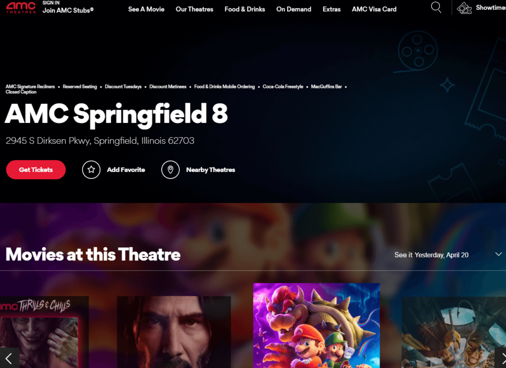 Homepage of Showplace Springfield 8 / amctheatres.com