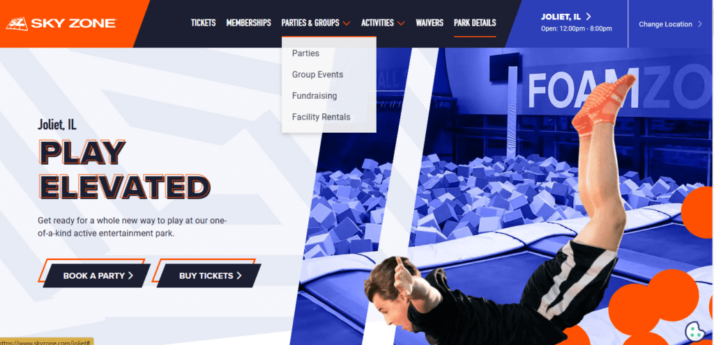 Homepage of Skyzone Park / skyzone.com