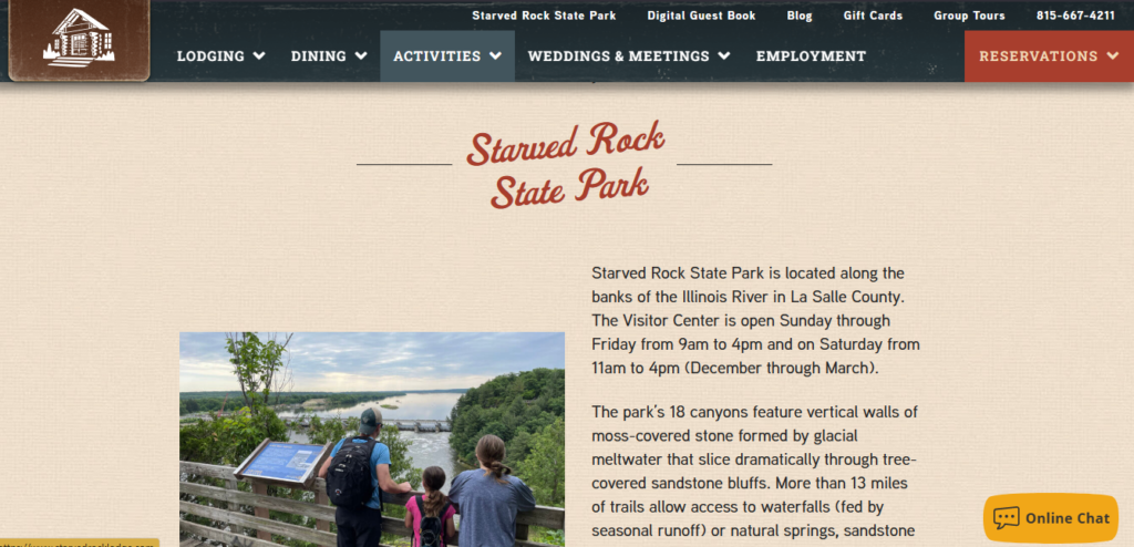 Homepage of Starved Rock State Park / starvedrocklodge.com