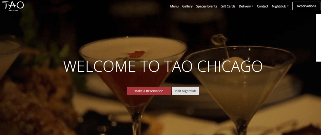 Homepage of TAO Chicago Night Club website /
Link: https://taogroup.com/venues/tao-asian-bistro-chicago/