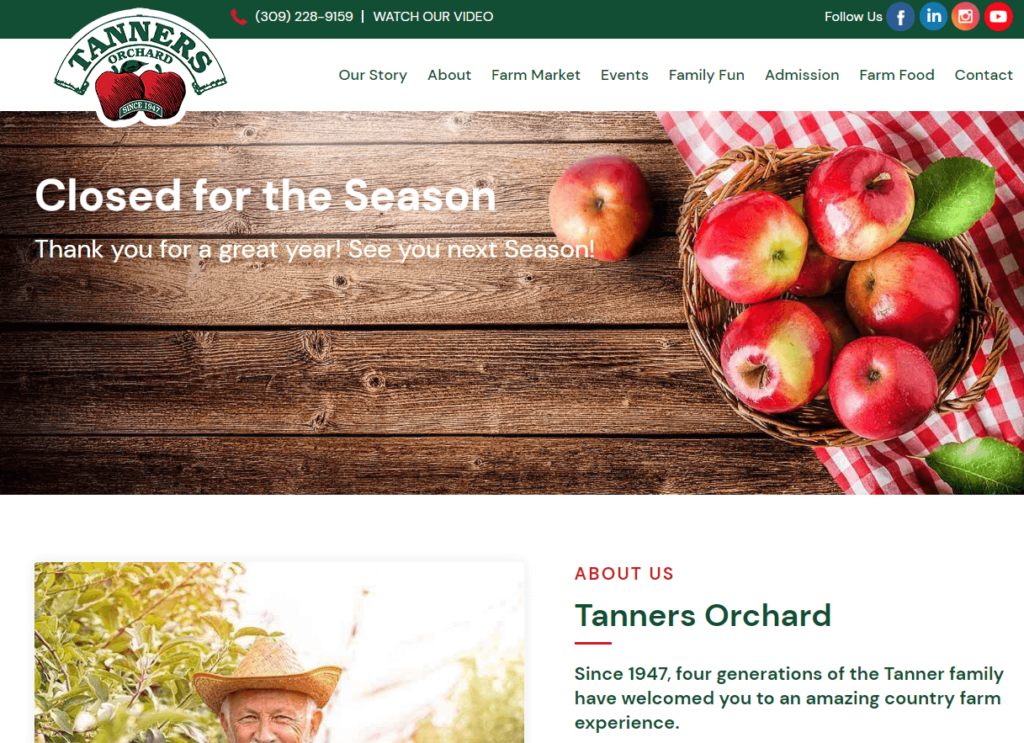 Homepage of Tanner's Orchard / tannersorchard.com
