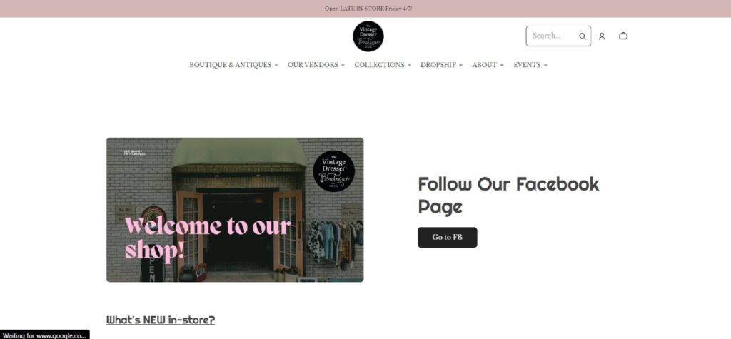 Homepage of The Vintage Dresser Boutique website 
Link: https://thevintagedresser.net/