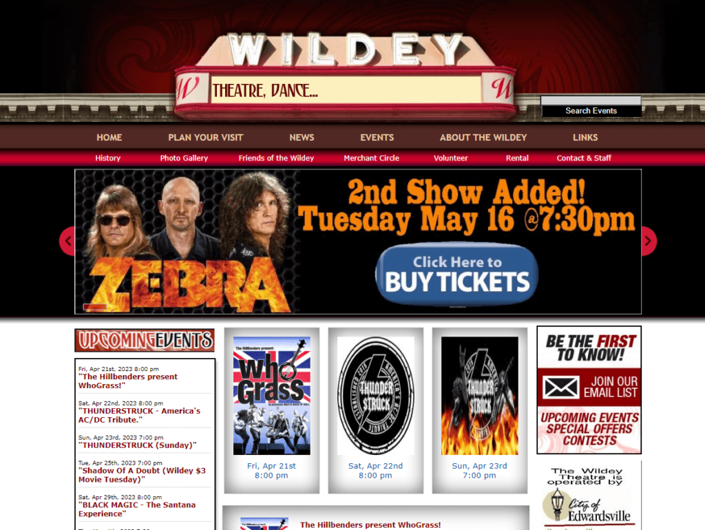 Homepage of The Wildey Theatre / wildeytheatre.com

