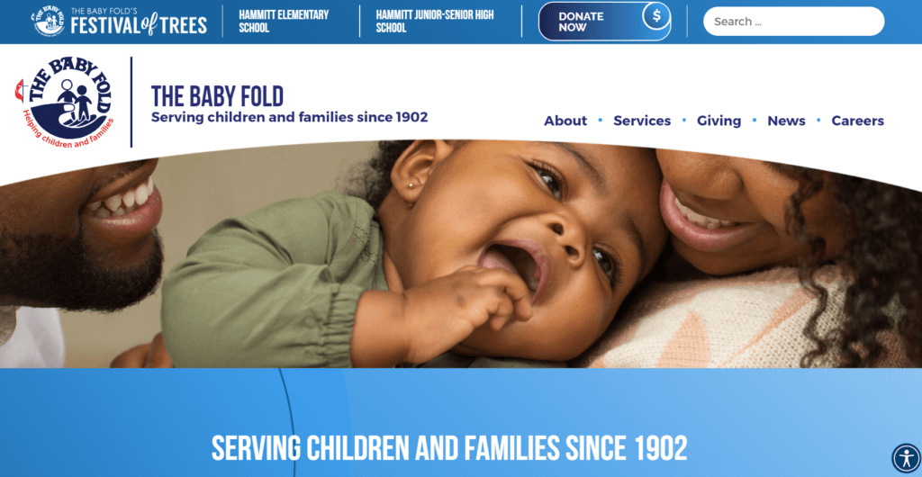 Homepage of The Baby Fold website /
Link: https://www.thebabyfold.org/