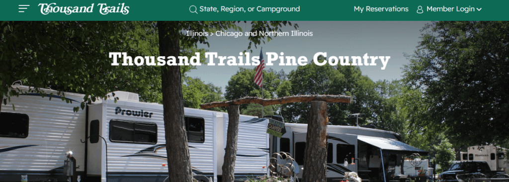 Homepage of Thousand Trails Pine Country website /
Link: https://thousandtrails.com/illinois/pine-country-rv-camping-resort/