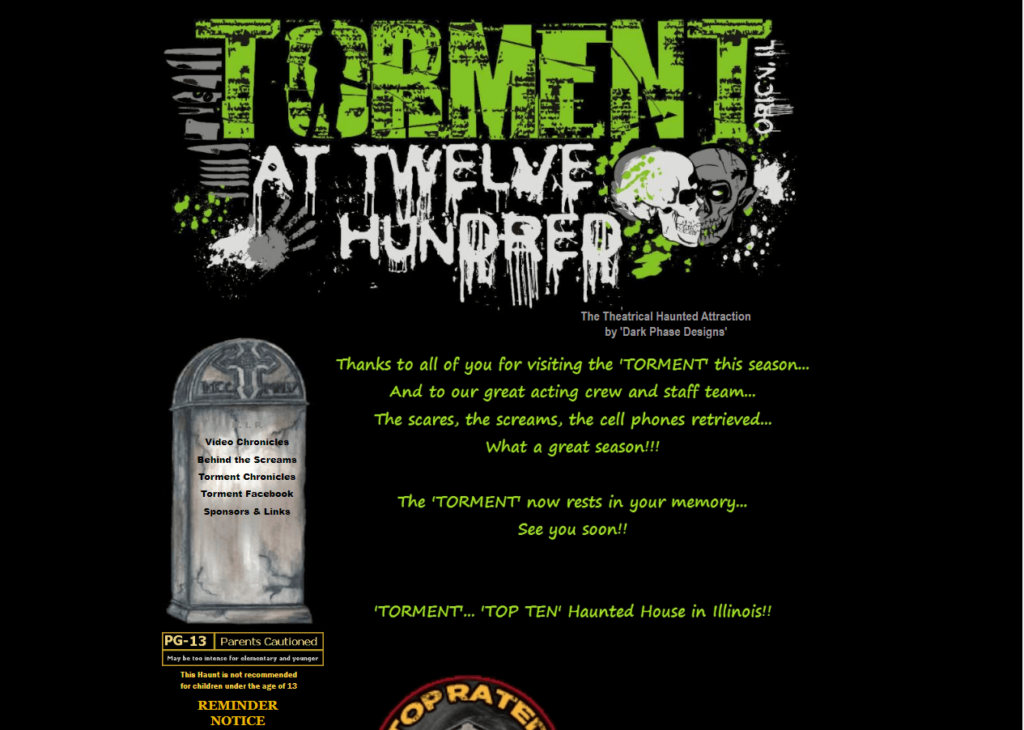 Homepage of Torment at Twelve Hundred / tormentwelve.com
