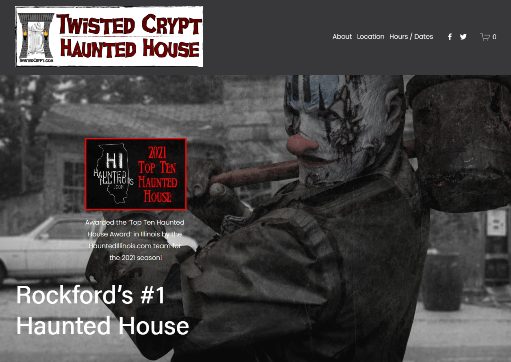 Homepage of Twisted Crypt Haunted House / twistedcrypt.com
