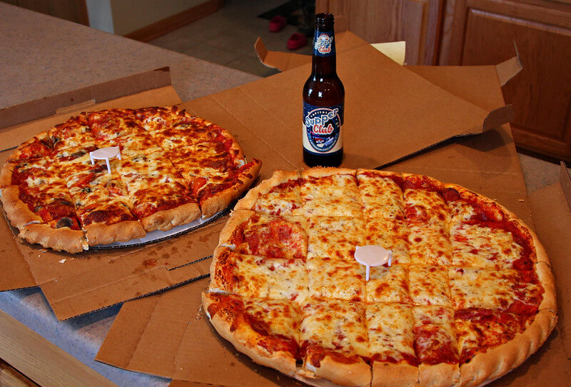 Two Large Double Crust Pepperoni Pizza from Rosati's Pizza / Flickr / Jerry Huddleston
Link: https://flickr.com/photos/huddleston/5836699183