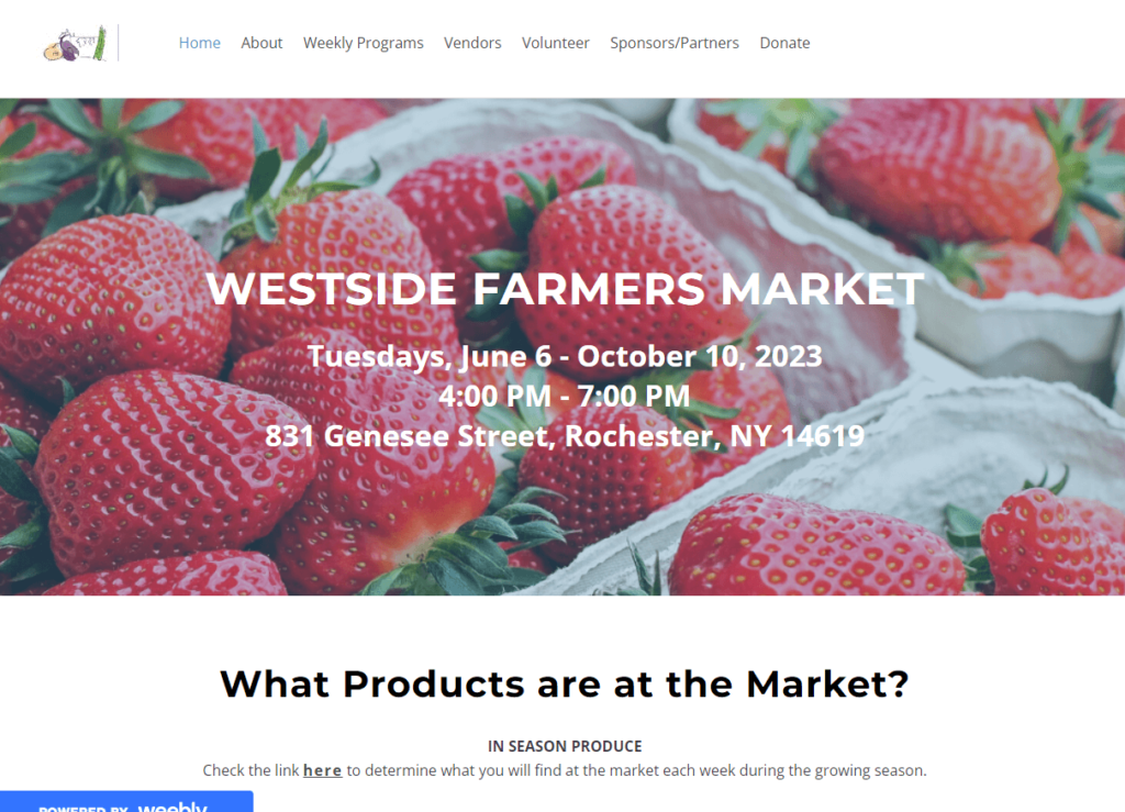 Homepage of Westside Farmers Market / westsidemarketrochester.com