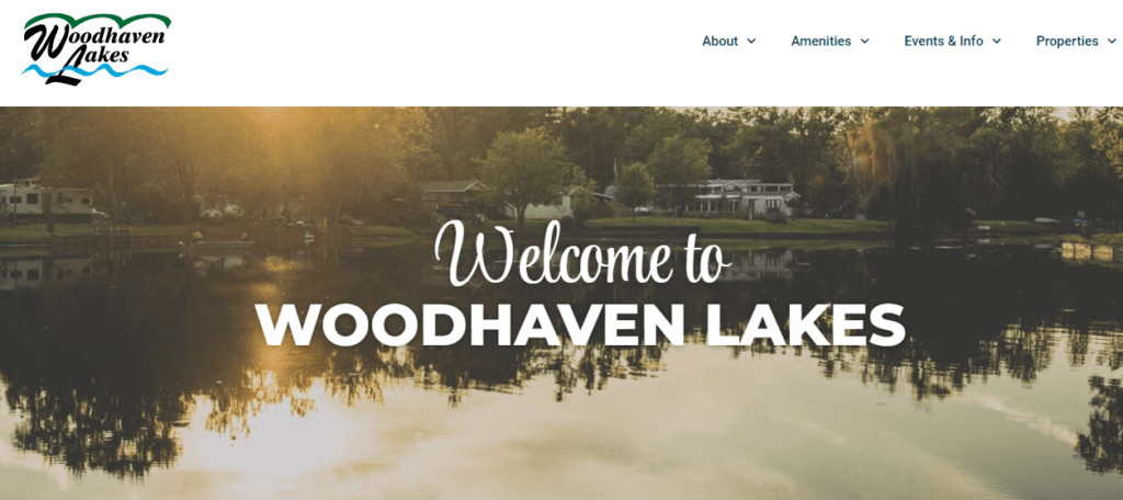 Homepage of Woodhaven Lakes website /
Link: https://woodhavenassociation.com/