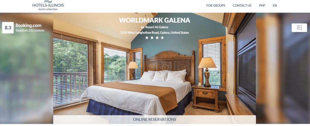 Homepage of WorldMark Galena website /
Link: http://worldmark-galena.galena.hotels-illinois.com/en/