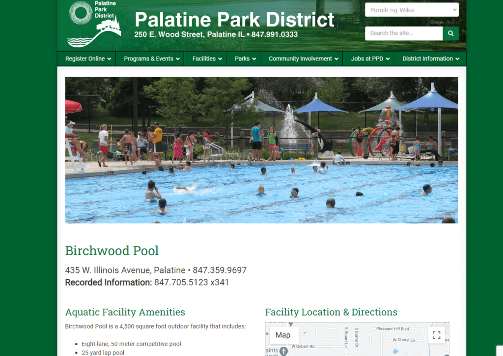 Homepage of Birchwood Pool / palatineparks.org

