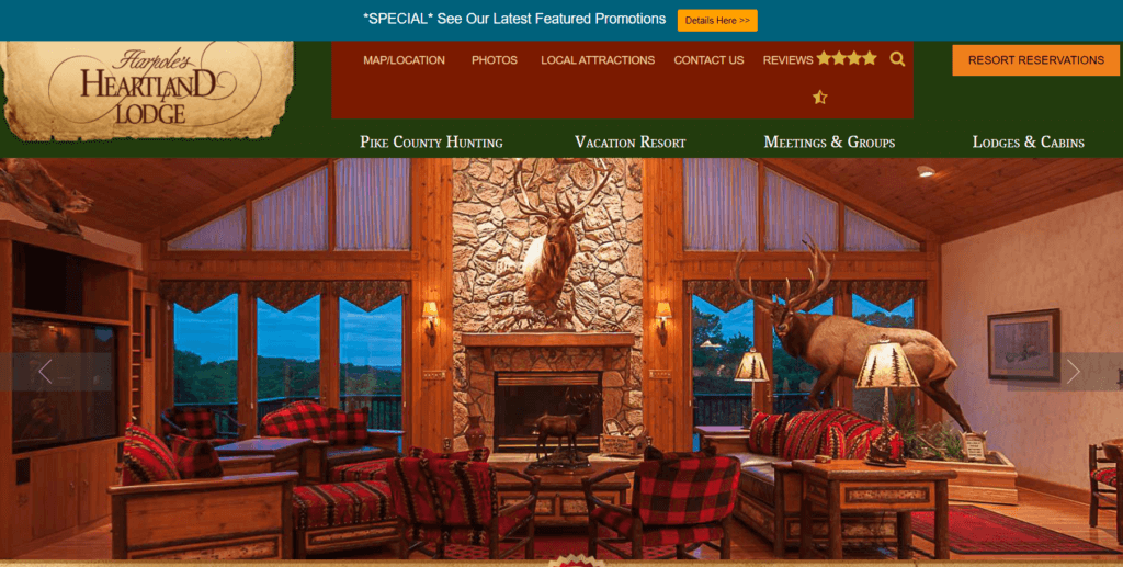 Homepage of Harpole's Heartland Lodge website /
Link: https://www.heartlandlodge.com/