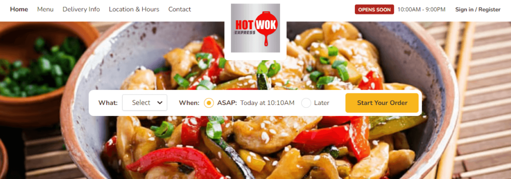 Homepage of Hot Wok Express website /
Link: https://order.hotwokexpressil.com/