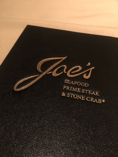The menu at Joe's Seafood, Prime Steak and Stone Crab / Commons Wikimedia / Paul Humphreys
Link:https://commons.wikimedia.org/w/index.php?search=joe%27s+seafood%2C+prime+steak+and+stone+crab&title=Special:MediaSearch&go=Go&type=image