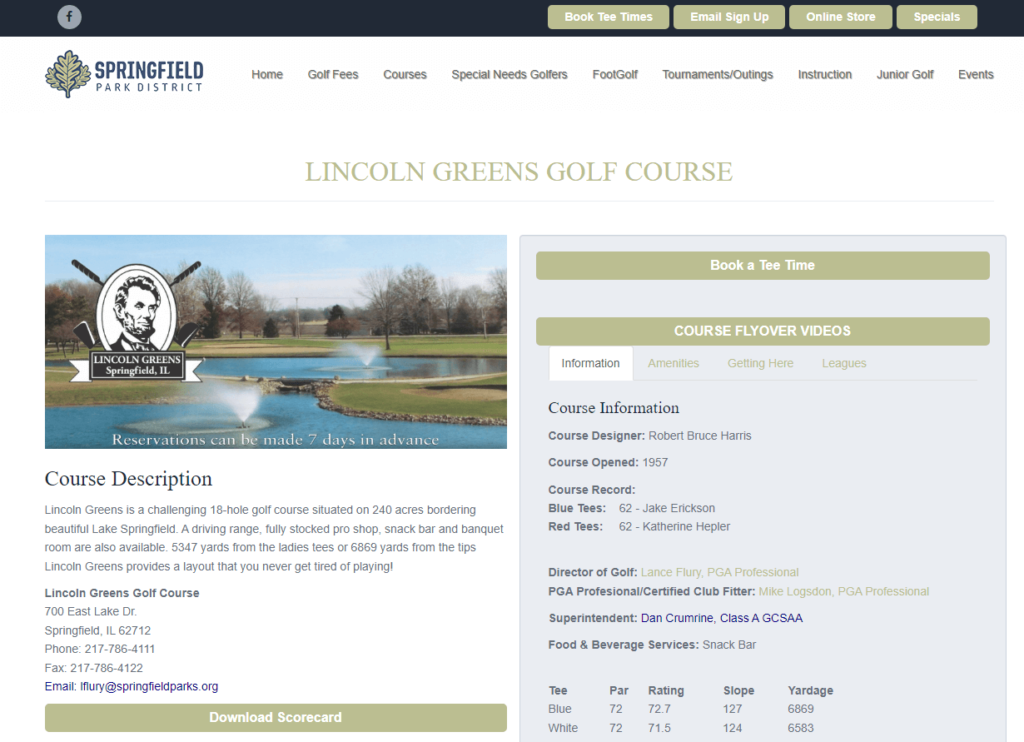 Homepage of Lincoln Greens Golf Course / springfieldparkdistrictgolf.org
