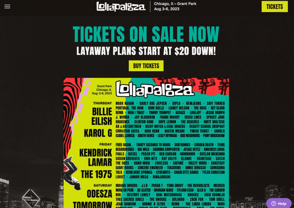 Homepage of Lollapalooza / lollapalooza.com
