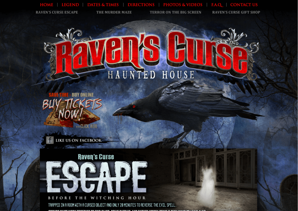 Homepage of Raven's Curse Haunted House / ravenscurse.com
