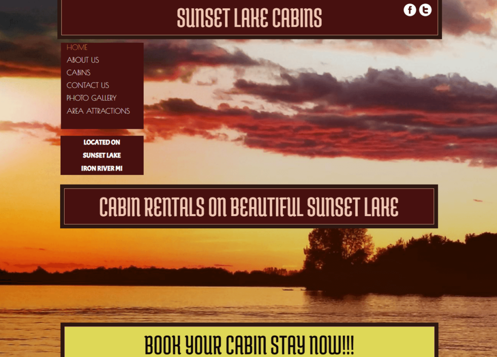 Homepage of Sunset Lake Cabins / sunsetlakecabins.com
