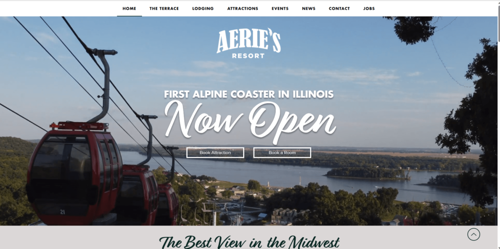 Homepage of Aerie's Resort's website / aeriesresort.com