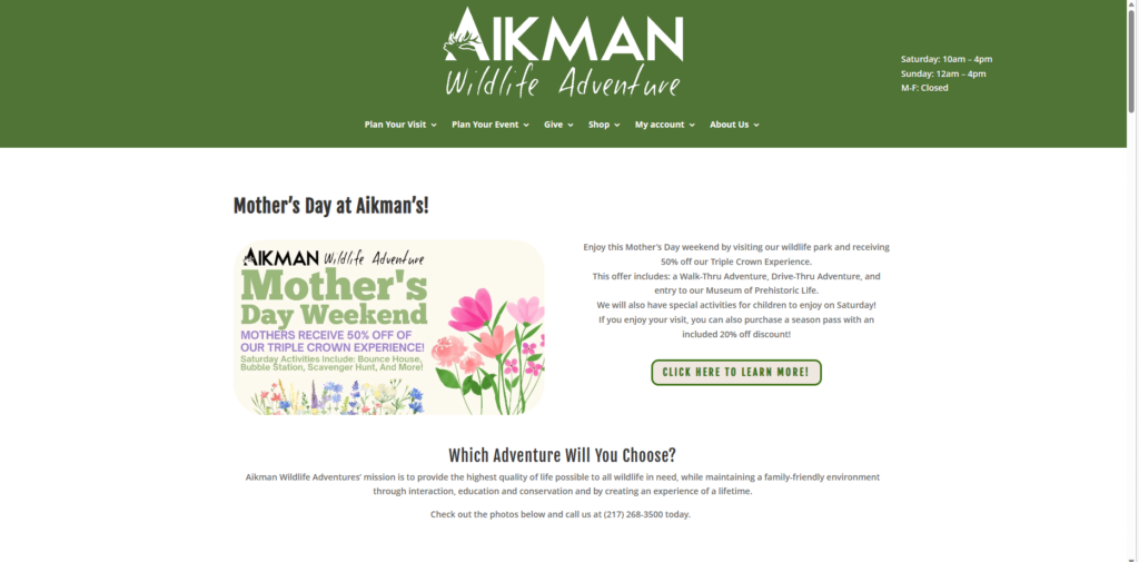 Homepage of Aikman Wildlife Adventure's website / aikmanwildlife.com
