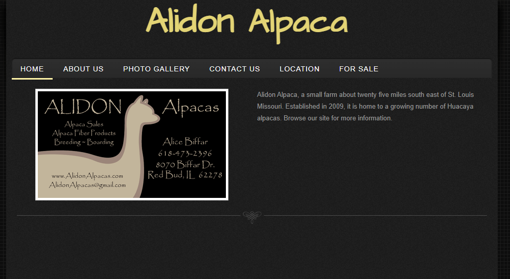 Homepage of Alidon Alpacas / alidonalpaca.com


Link: https://www.alidonalpaca.com/
