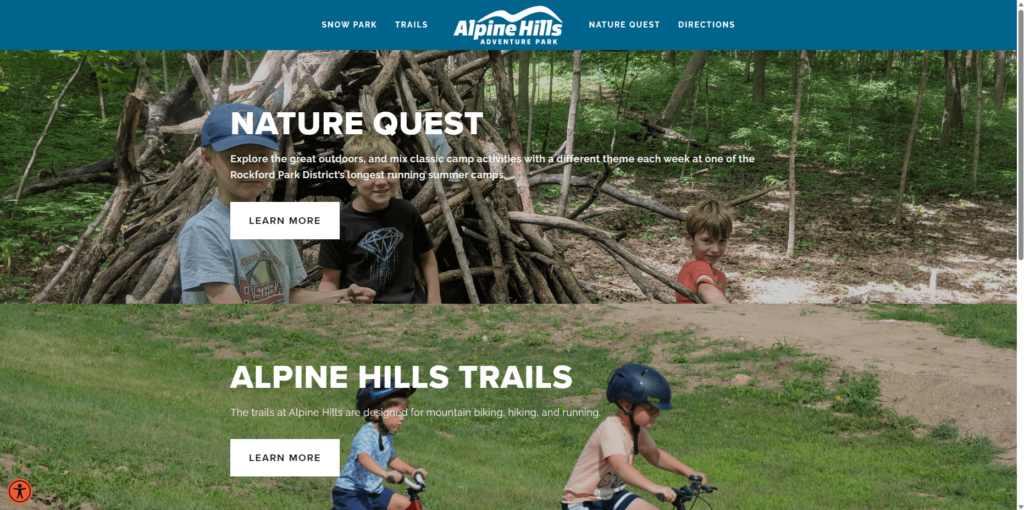 Homepage of Alpine Hills Adventure Park's website / alpinehillsadventure.com