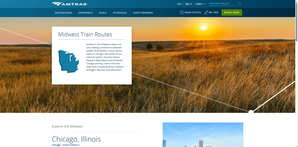 Homepage of Amtrak Lincoln Service Naperville Line's website / www.amtrak.com