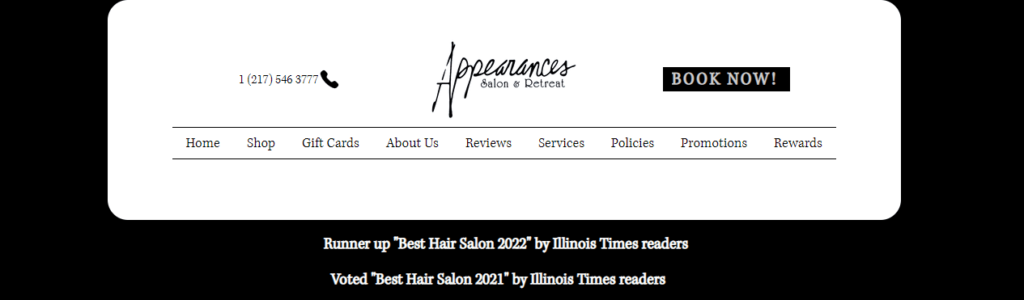 Homepage of Appearances Salon & Retreat / appearancesonline.com


Link: https://www.appearancesonline.com/



Link: https://www.appearancesonline.com/
