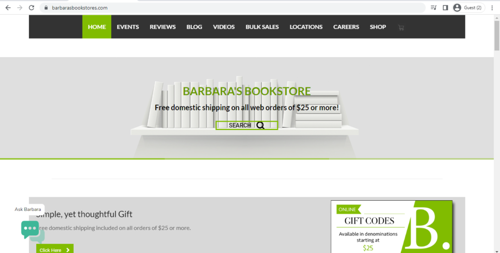 Homepage of Barbara's Bookstore 
Link: barbarasbookstores.com