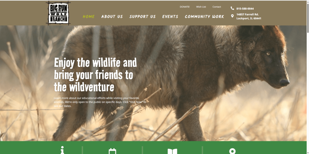 Homepage of Big Run Wolf Ranch's website / bigrunwolfranch.org