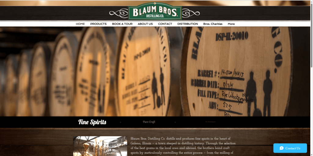 Homepage of Blaum Bros. Distilling Co.'s website / www.blaumbros.com