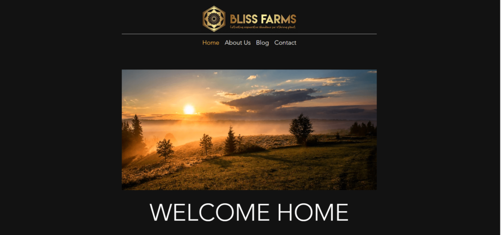 Homepage of Bliss Farms Inc.'s website / www.bliss-farms.com