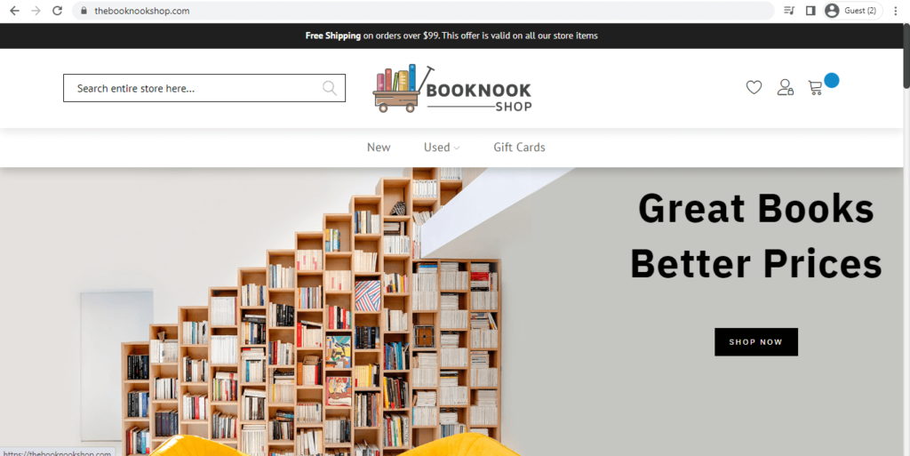 Homepage of Book Nook Shop
Link: thebooknookshop.com