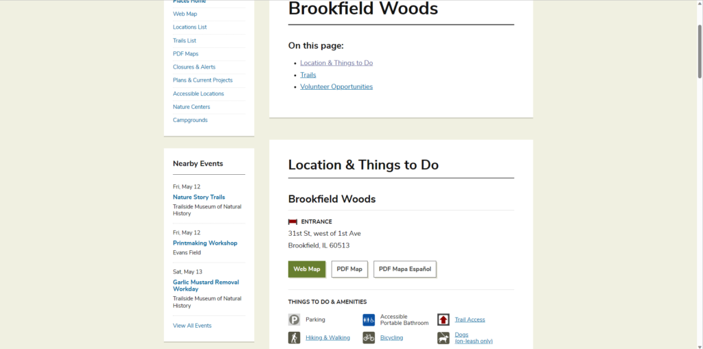 Homepage of Brookfield Conservation Park's website / fpdcc.com