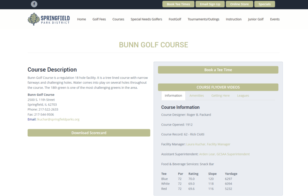 Homepage of Bunn Golf Course's website / springfieldparkdistrictgolf.org