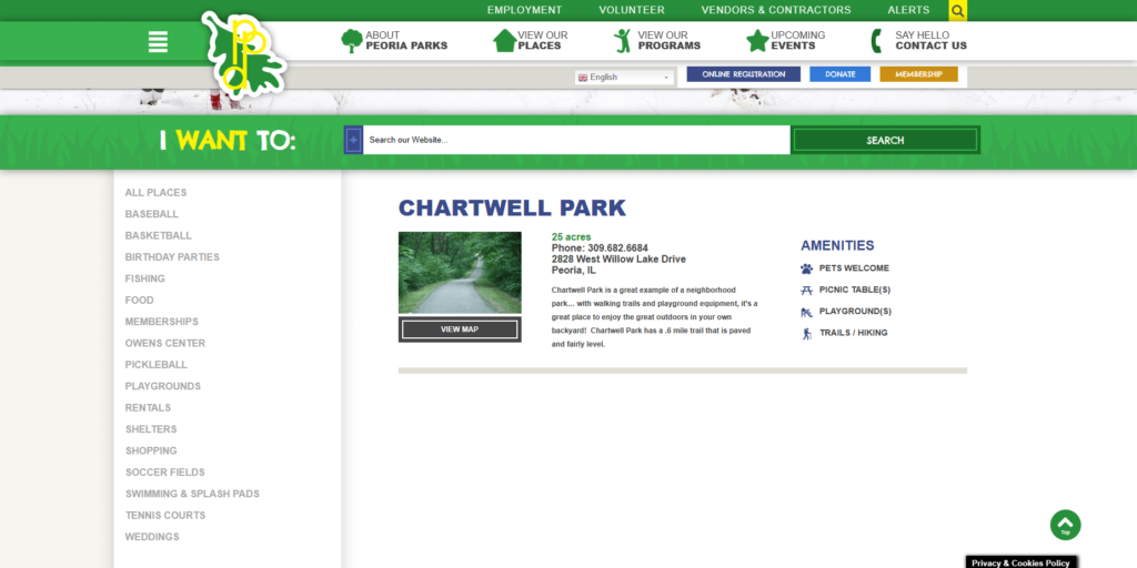 Homepage of Chartwell Park's website / peoriaparks.org
