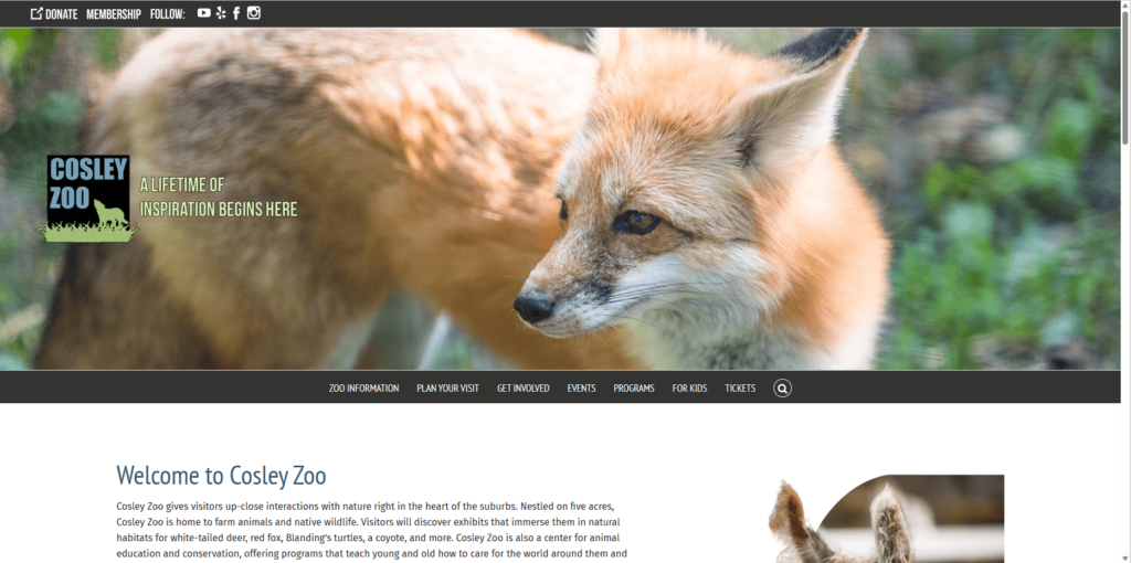 Homepage of Cosley Zoo's website / cosleyzoo.org
