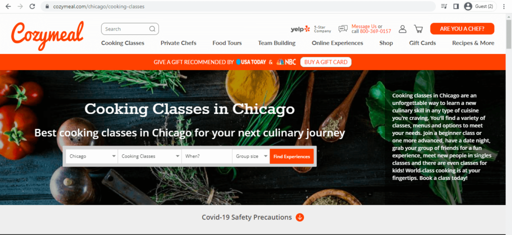 Homepage of Cozymeal Cooking Classes 
Link: https://www.cozymeal.com/chicago/cooking-classes