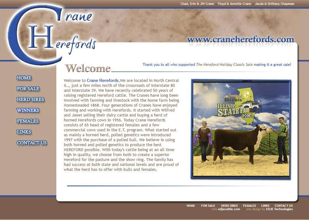 Homepage of Crane Herefords' website / www.craneherefords.com
