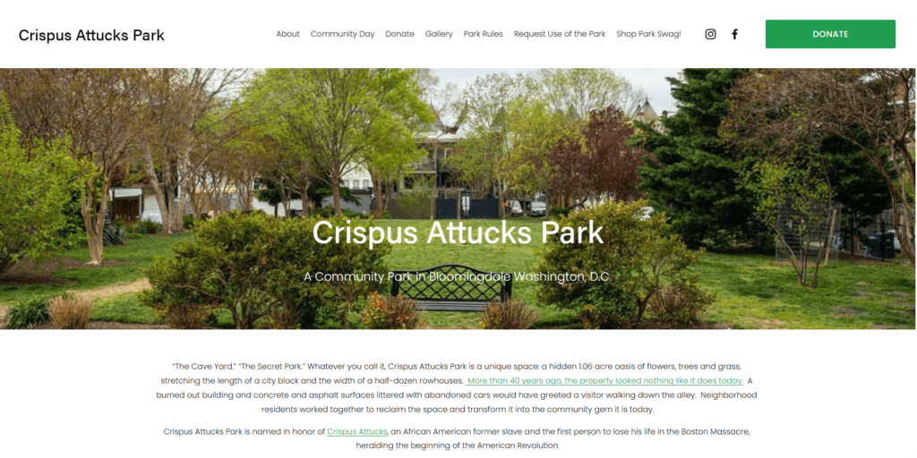Homepage of Crispus Attucks Park's website / www.crispusattucksparkdc.org
