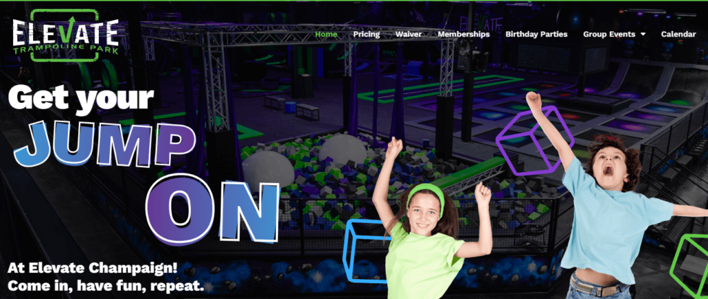 Homepage of Elevate Trampoline Park Champaign / elevatetrampolinepark.com/champaign


Link: https://elevatetrampolinepark.com/champaign/
