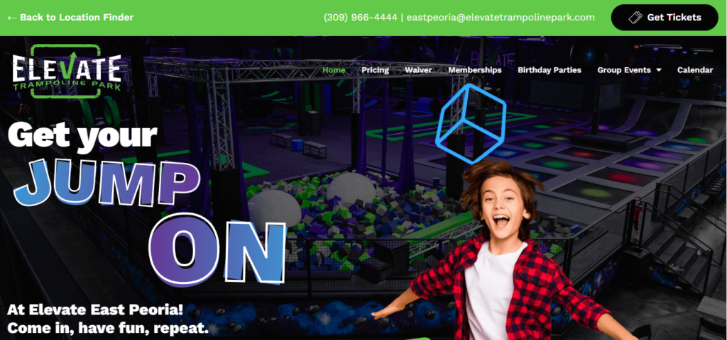 Homepage of Elevate Trampoline Park (East Peoria) / elevatetrampolinepark.com/east-peoria


Link: https://elevatetrampolinepark.com/east-peoria/
