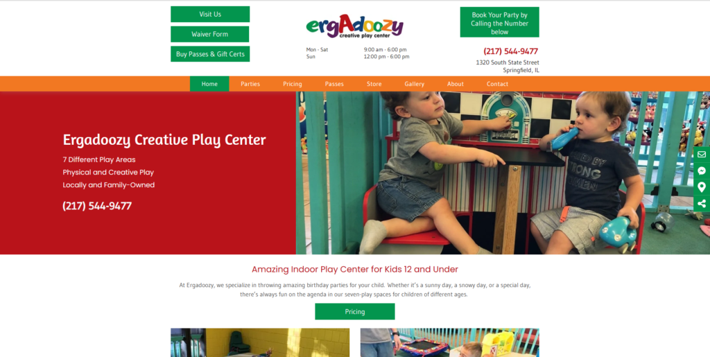 Homepage of Ergadoozy Creative Play Center's website / www.ergadoozy.com